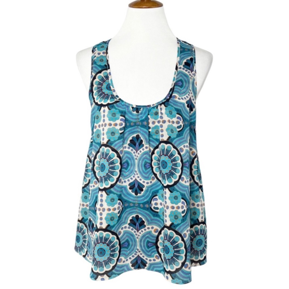 Anthropologie Blue Aboriginal Striped Mixed Media Layered Sleeveless Tank Top M